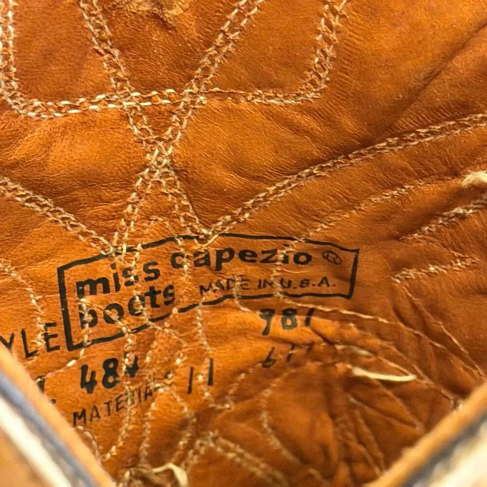 Miss Capezio Vintage Leather Inlay Western Cowboy Boots 8M Brown Festival USA